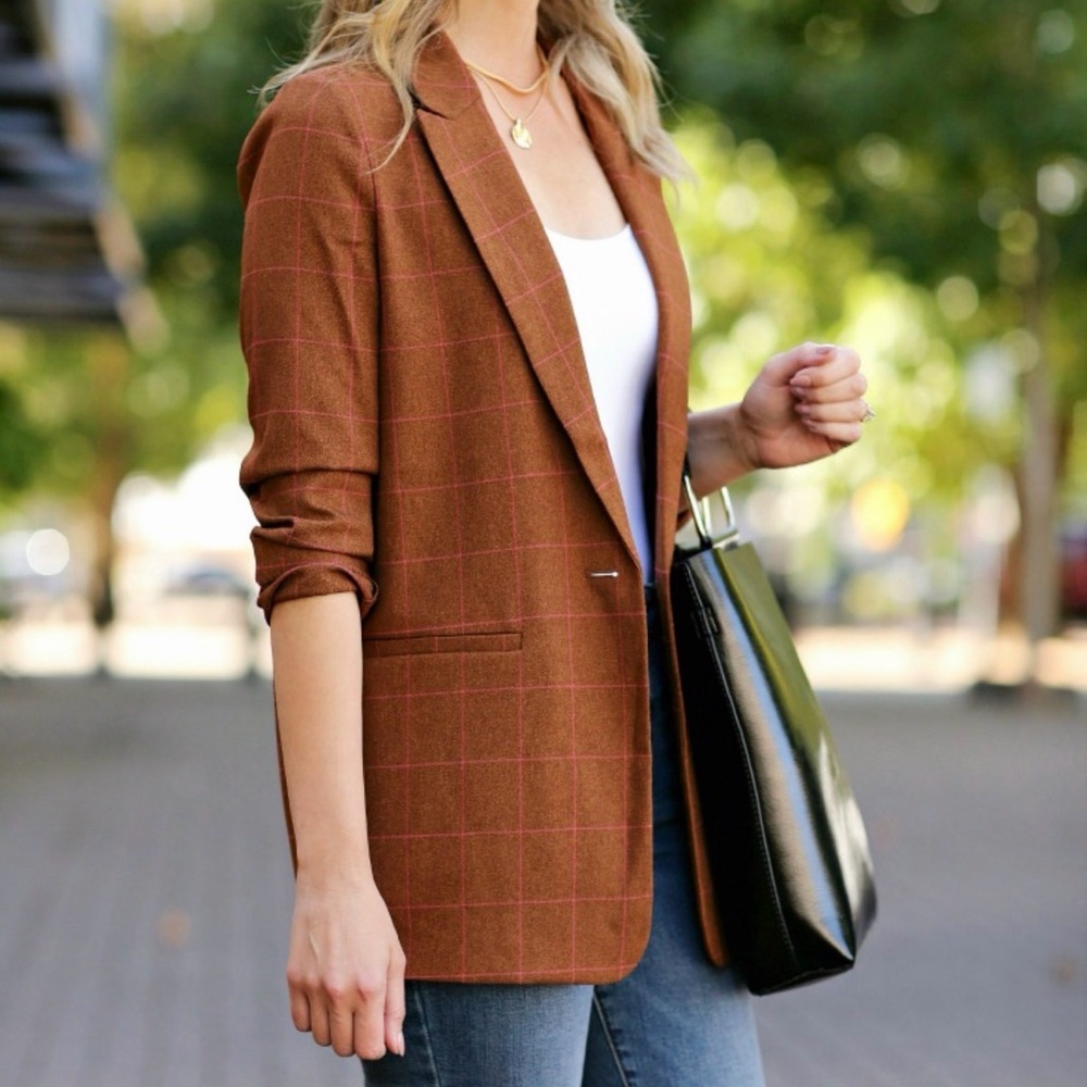 Leith Rust Plaid Blazer
